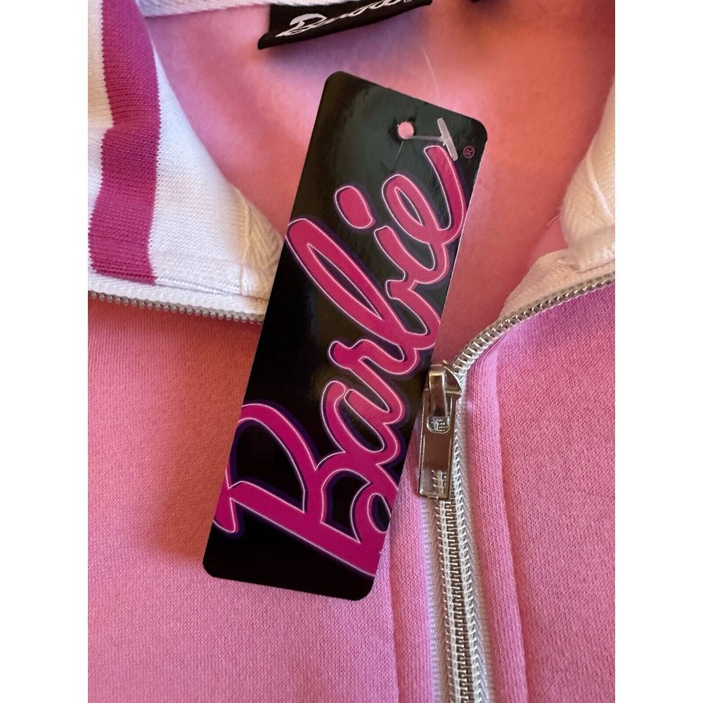 NEW Barbie Pink Stripe Pullover Sweatshirt 1/4 Zip Women's Medium Embroidered - Picture 4 of 9